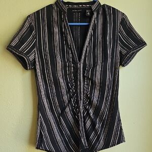 New York & Company Black and White Pinstripe Snatched Waist Blouse, 8
